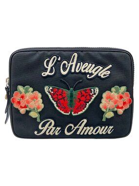 Gucci Clutch Embroidery Black Green Multi